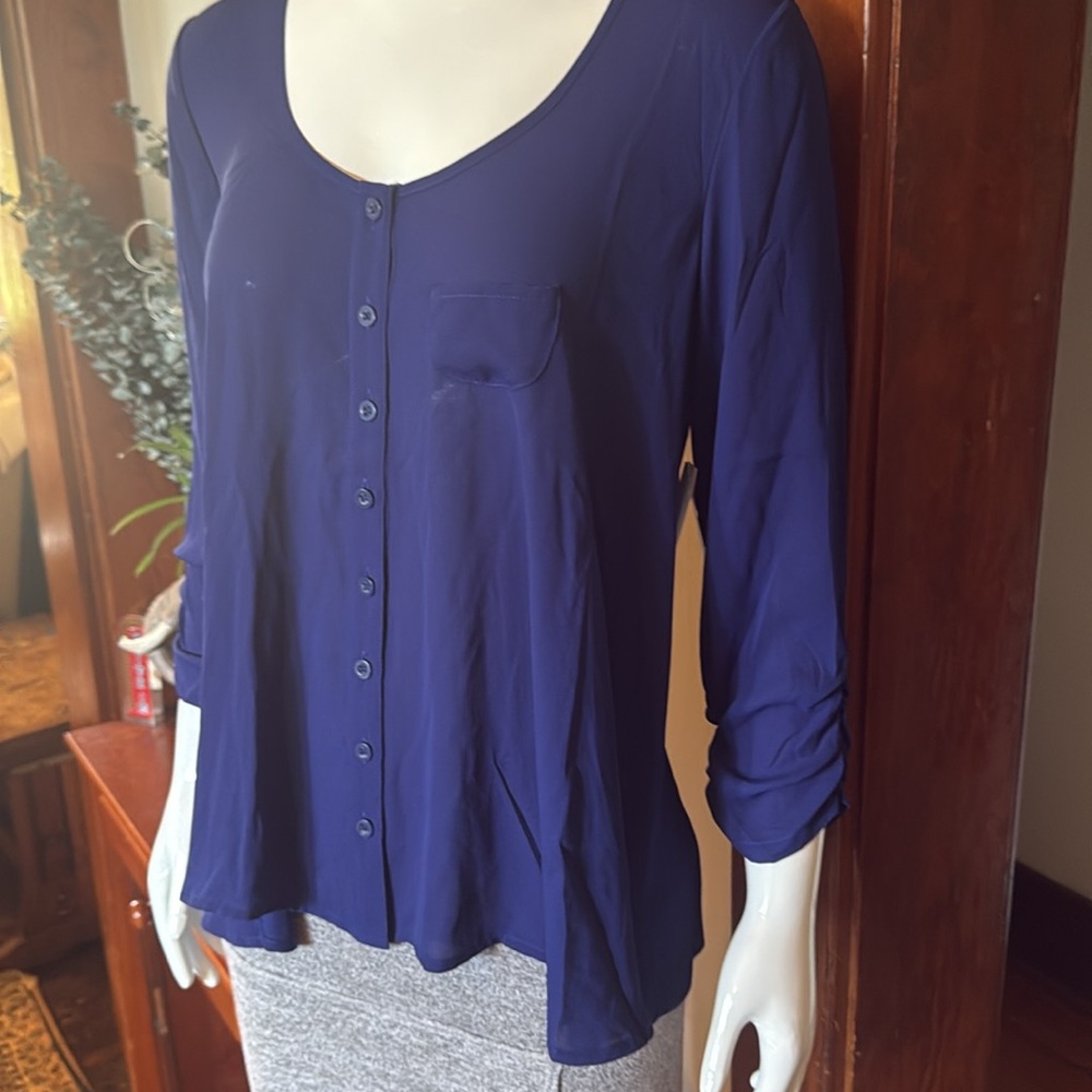 NWT Style&Co size small Women's Blue Button-Up Top sheer